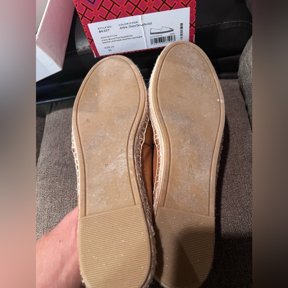 🎉HOSTPICK🎉TORY BURCH COLORBLOCK ESPADRILLE LEATHER AMBRA/DULCE DE LECHE US11 - Picture 5 of 6